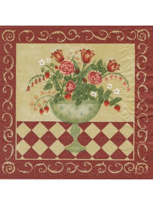 Printed Cocktail Napkin 30-53R Red Bloom