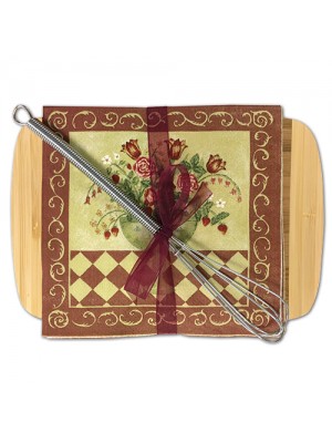 Cutting Board with Cocktail Napkins 35-53R Red Bloom