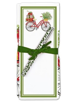 Flour Sack Towel & Magnetic Note Pad Set U26-335 Holiday Bicycle